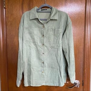 Green Velvety Button Up
